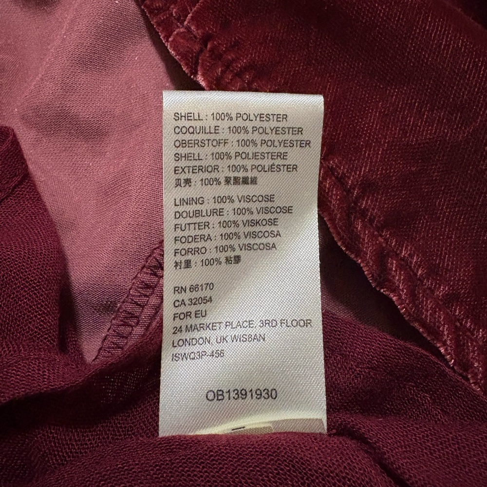 Free People Daphne Velvet Sleeve Mini Dress in Roan Rouge Sz. XS - Picture 16 of 16
